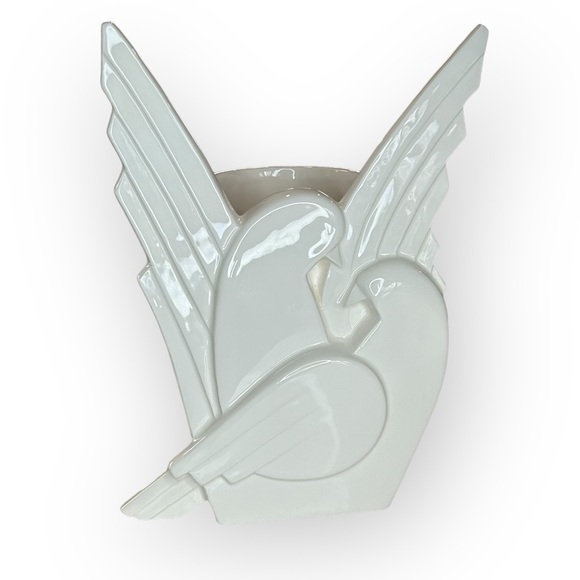 Very Rare Fitz & Floyd All White Pottery Birds Vase - Picture 2 of 10